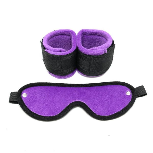 Rimba Bondage Play Manette con Maschera Regolabile Viola