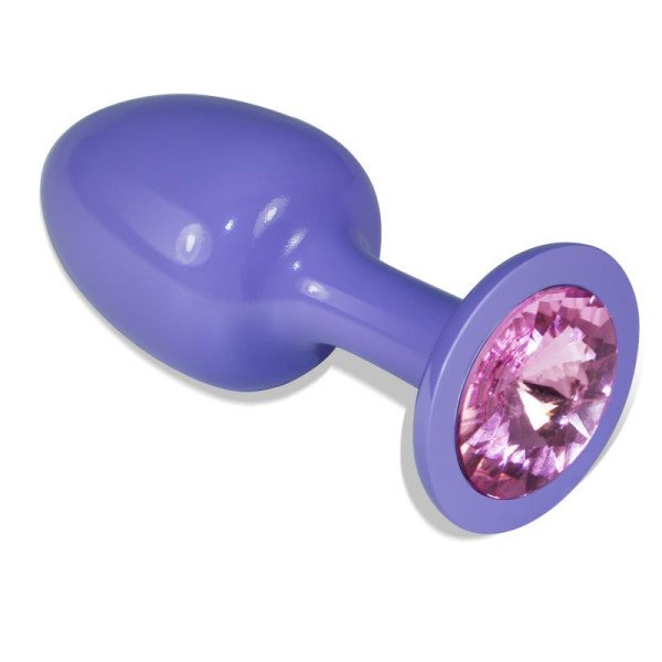 Plug anale in metallo con bocciolo di rosa viola con gioiello rosa