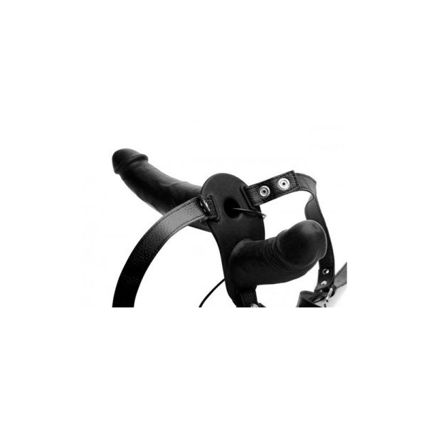 Vibratore Power Pegger Doppio Strap-On Nero