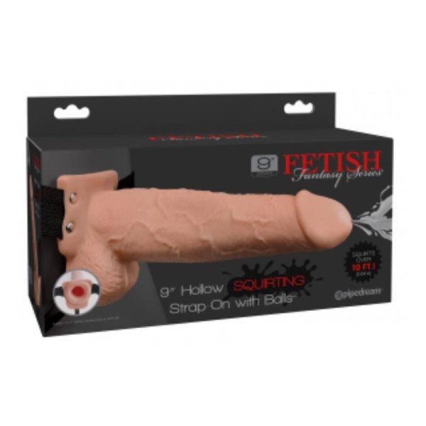 Strap-on elastico con 9 dildo cavi con funzione di spruzzatura Flesh