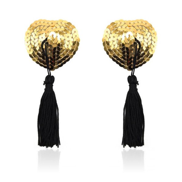 Copricapezzoli a forma di cuore con paillettes dorate.