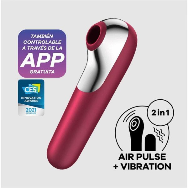 Vibratore e Succhia Clitoride Dual Love con Air Pulse Rosso