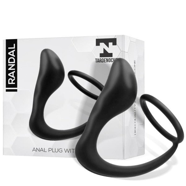 Plug anale Randal con anello per il pene in silicone nero