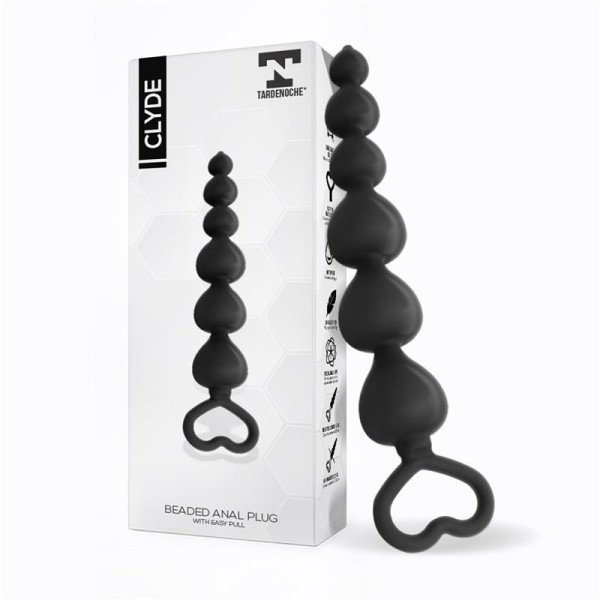 Plug anale con perline Clyde con anello Easy Pull in silicone nero