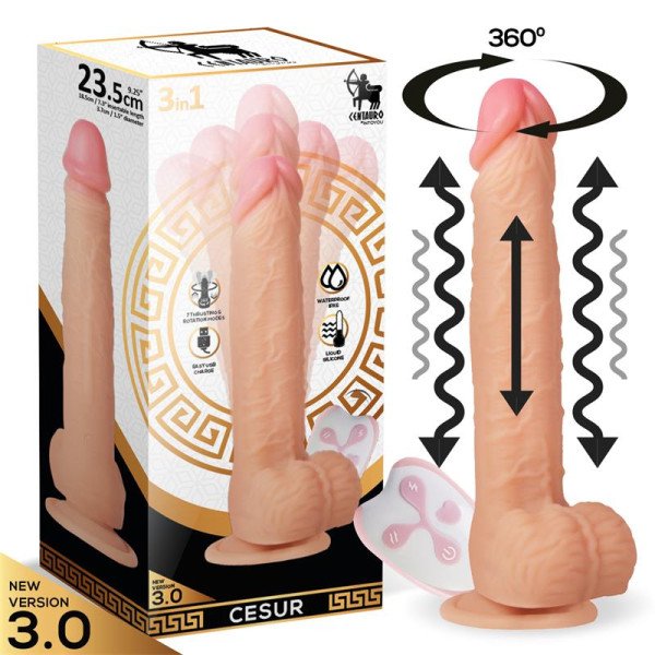 Dildo realistico vibrante Cesur 3.0, ondulato, a 360º con movimento su e giù, telecomando USB.