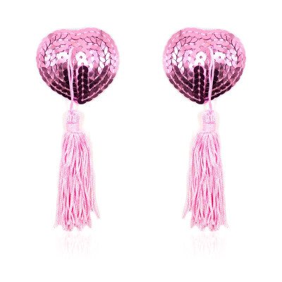 Pezoneras Autoadhesivas Forma de Corazon con Lentejuelas Rosa