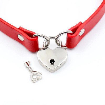 Collar con Candado de Corazon Cuero Vegano Talla Unica