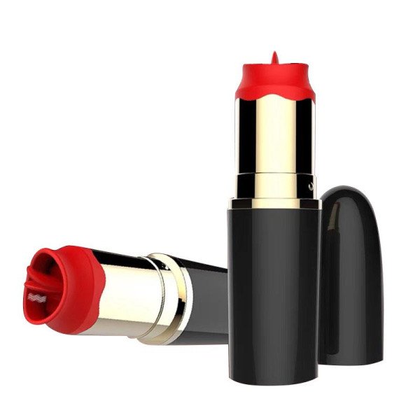 Vibratore a rossetto con lingua stimolante USB Nero