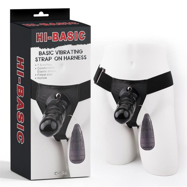 Imbracatura Strap-On vibrante con dildo cavo cm 19