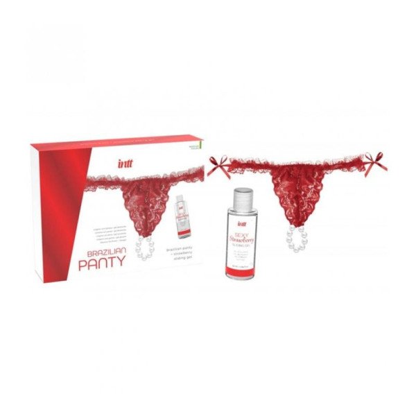 Slip brasiliano rosso e gel lubrificante alla fragola 50 ml