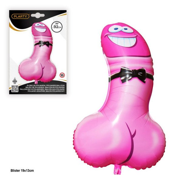 Palloncino in poliammide a forma di pene rosa. 90 cm