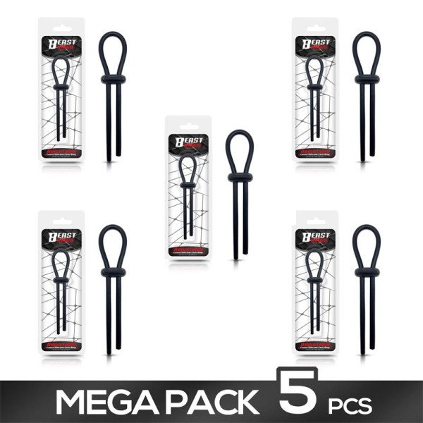 Pack  4 + 1 Adjustable Lasso Penis Ring Solid Silicone Black