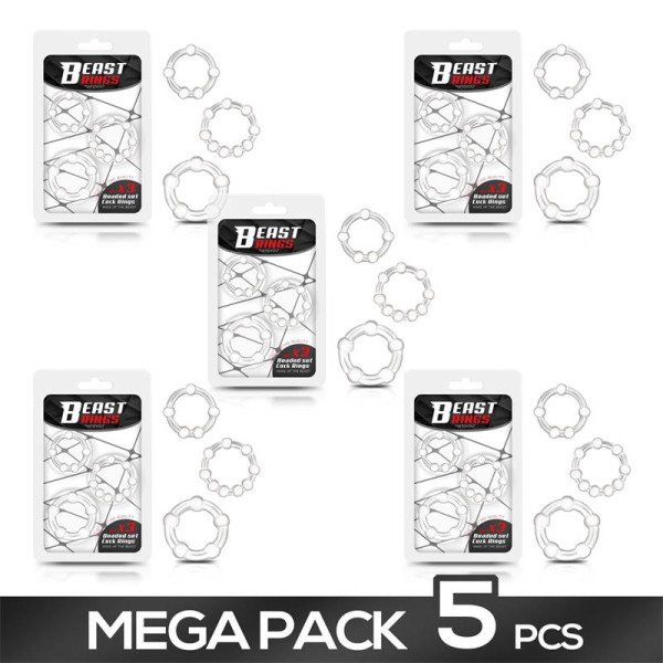 Pack 4+1 Set 3 Penis Ring Beaded Flexibles Clear