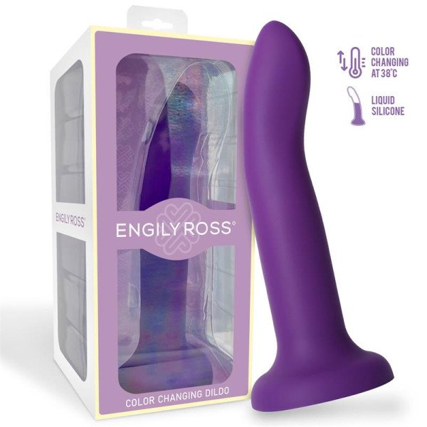 Dildo che Cambia Colore da Viola a Rosa, Taglia L, in Silicone Liquido, Lunghezza 21 cm.