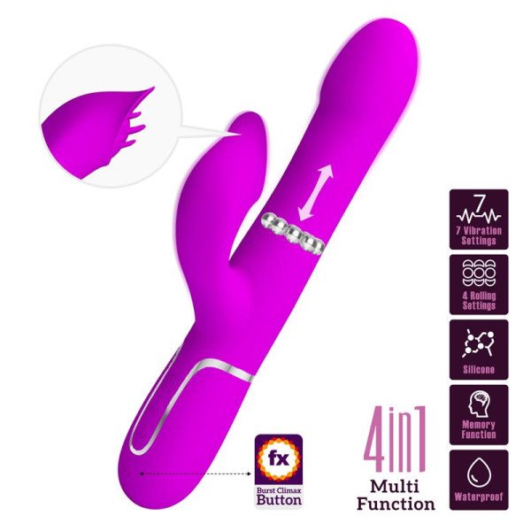 Rolling Falin Vibratore Rabbit con perline interne USB Fucsia