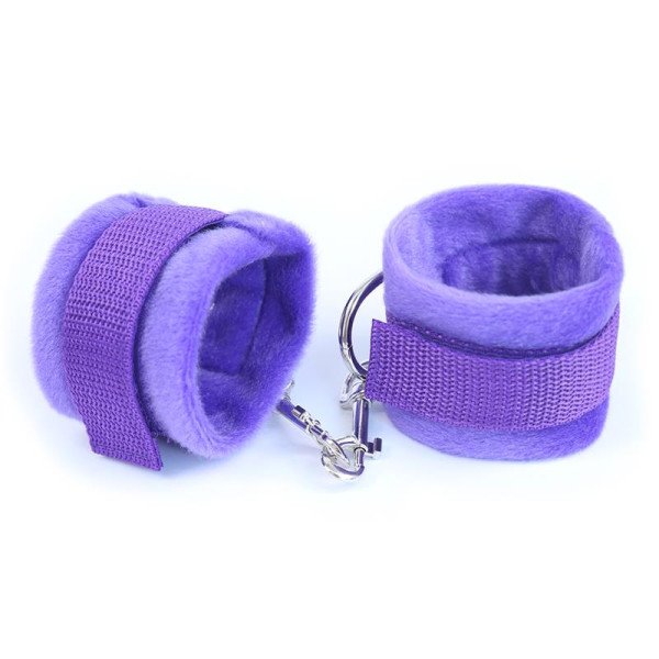 Manette con velcro e pelliccia lunga viola