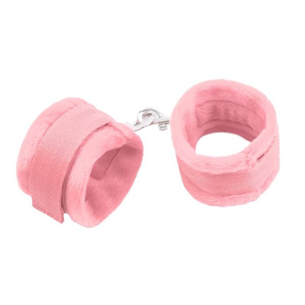 Manette con Velcro con Pelliccia Lunga Rosa