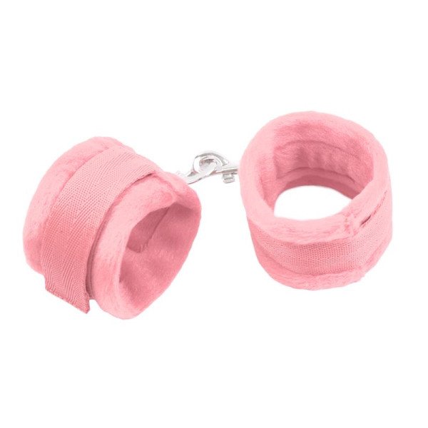 Manette con velcro e pelliccia rosa lunga