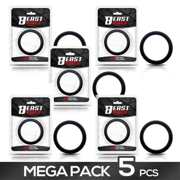 Pack 4+1 Cock Ring Solid Silicone 5 cm Black